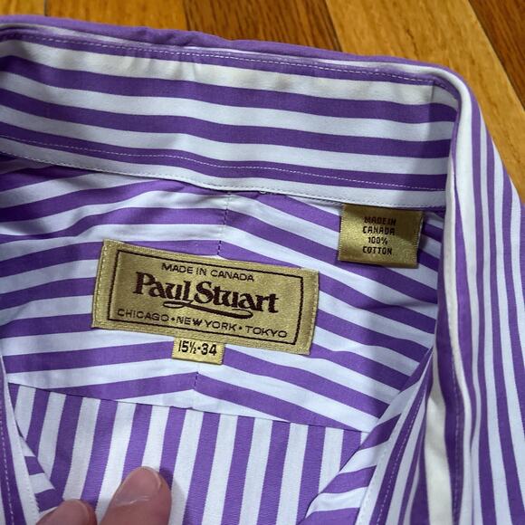 Paul Stuart Purple & White Stripe Long Sleeve Button Up Shirt 15 1/2 - 34 Medium - Picture 4 of 9
